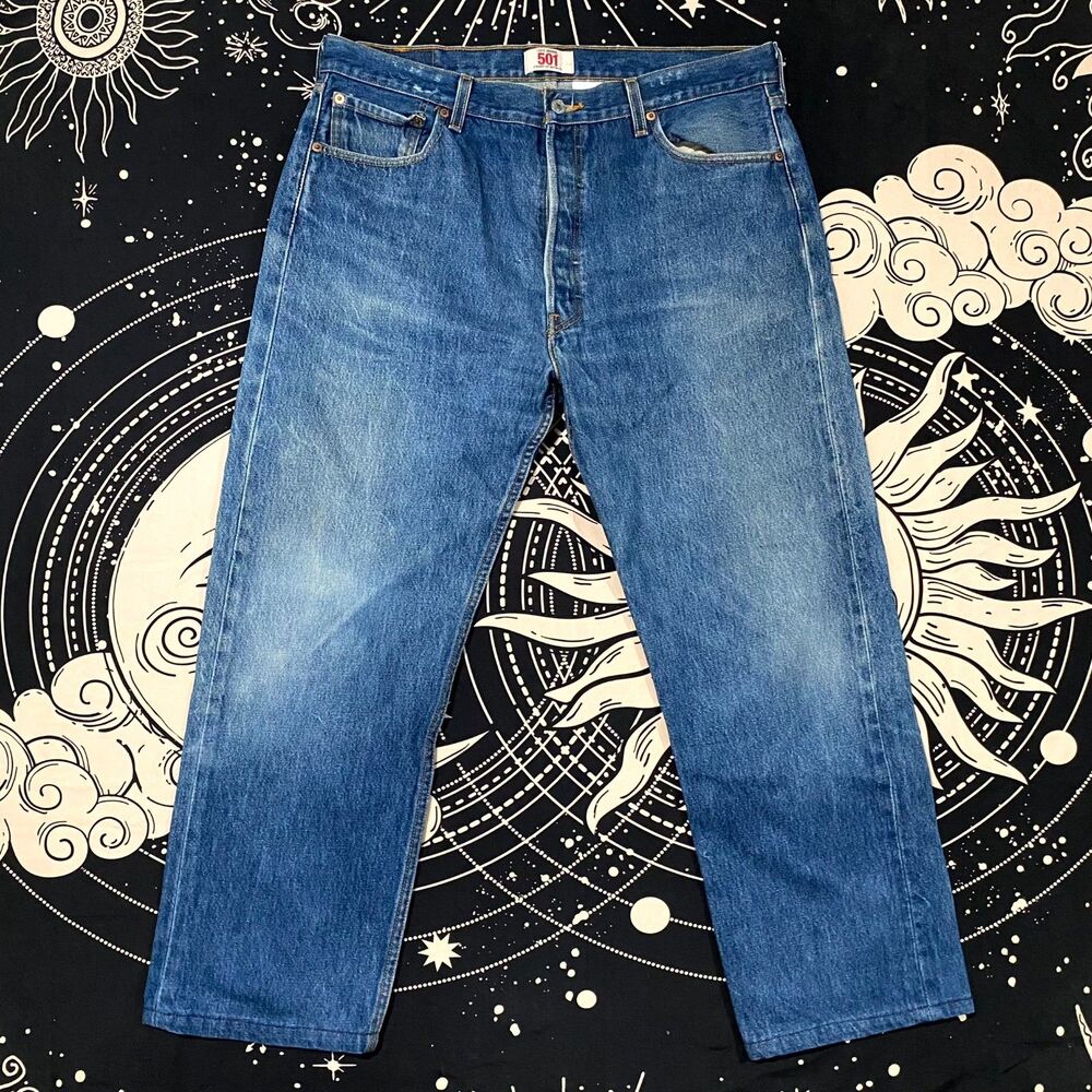 Levi's 501 Jeans Men's 38x36 Blue Cotton Denim Straight Workwear Faded Travel